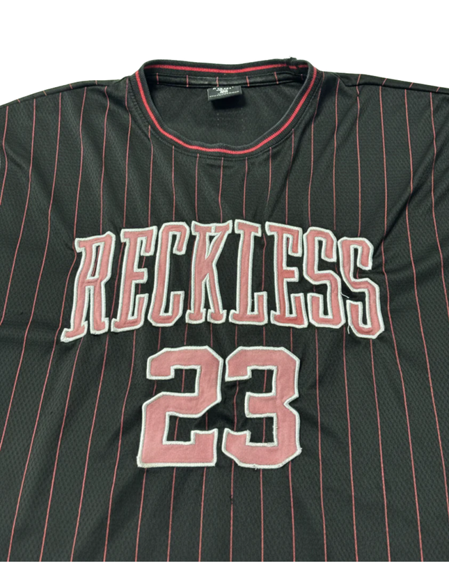 FSBN Black Pinstripe 'Reckless 23' Basketball Style Jersey