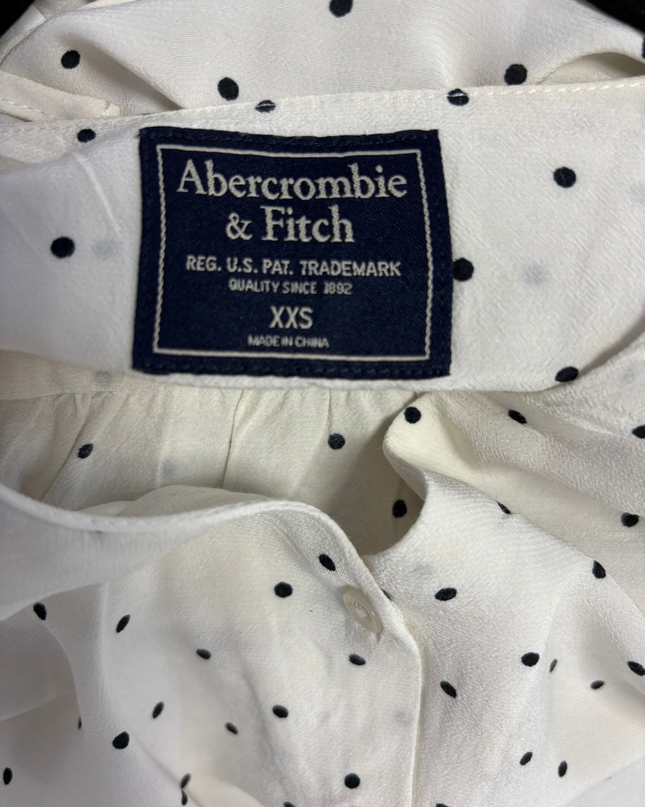 Abercrombie & Fitch White Polka Dot V-Neck Blouse