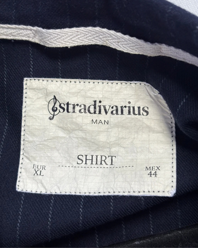 Stradivarius Navy Blue Pinstripe Utility Shirt Jacket