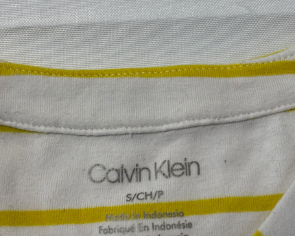 Calvin Klein Yellow and White Striped Henley Tank Top