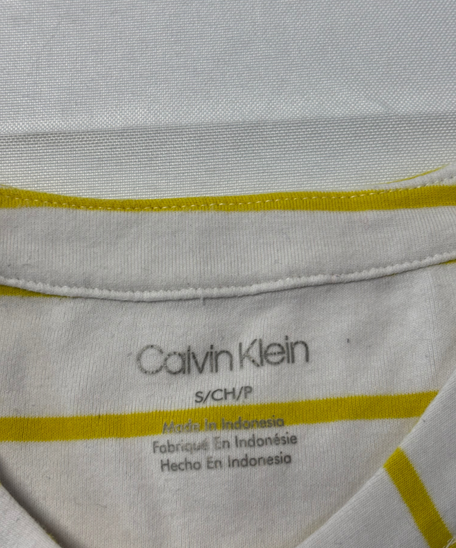Calvin Klein Yellow and White Striped Henley Tank Top
