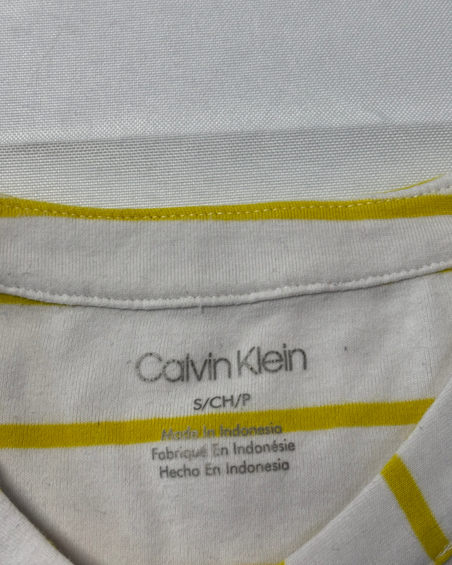 Calvin Klein Yellow and White Striped Henley Tank Top