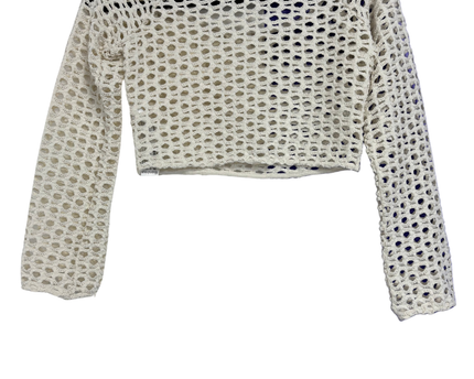Bershka Cream Crochet Long Sleeve Crop Top