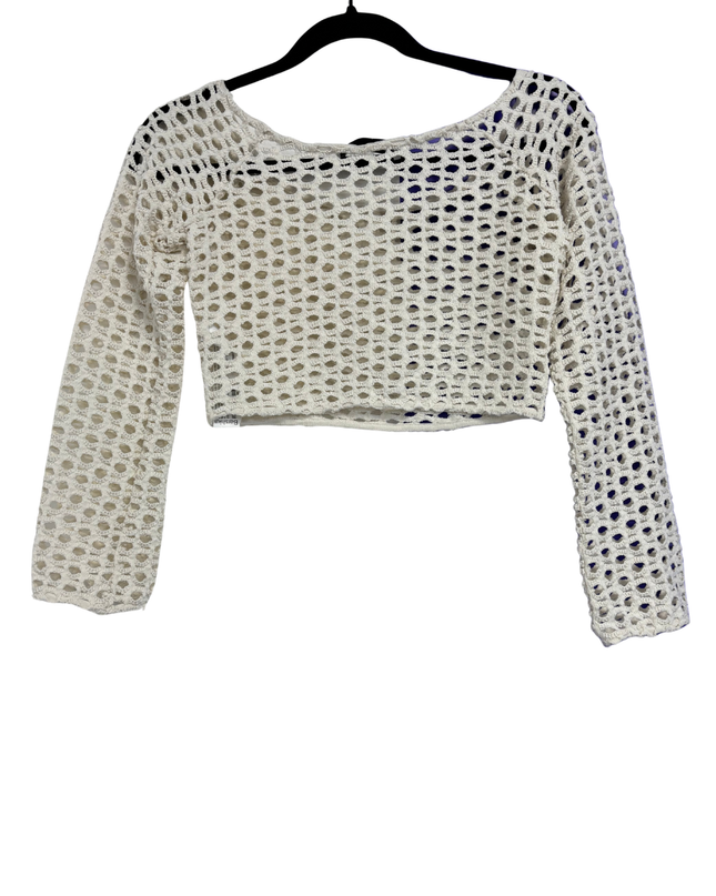 Bershka Cream Crochet Long Sleeve Crop Top