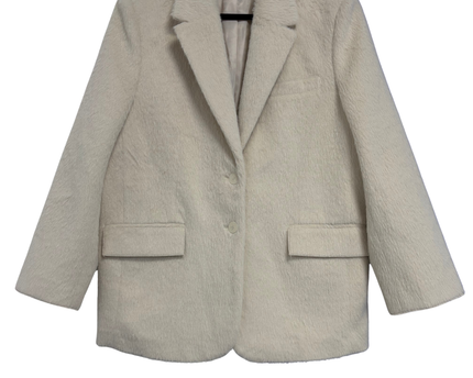 Zara Cream Oversized Textured Faux Fur Blazer Coat
