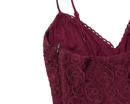 Ecoté Maroon Lace V-Neck Fit & Flare Mini Dress