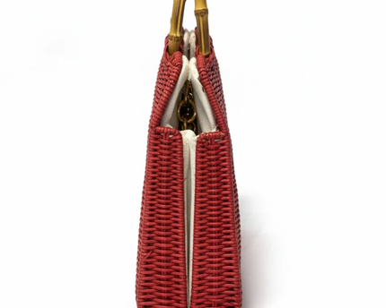 ZARA Red Woven Basket Bag with Bamboo Handles