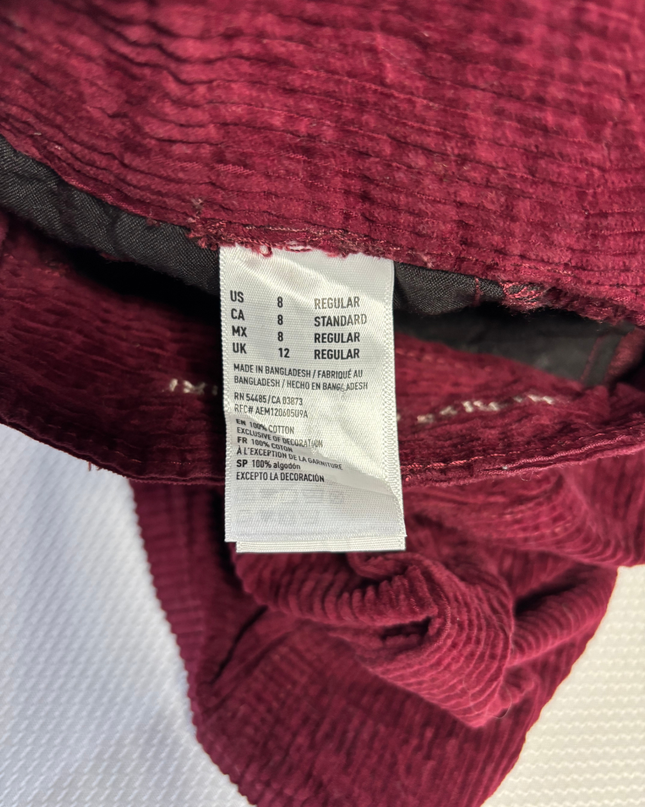 American Eagle Burgundy Corduroy Button-Front Mini Skirt