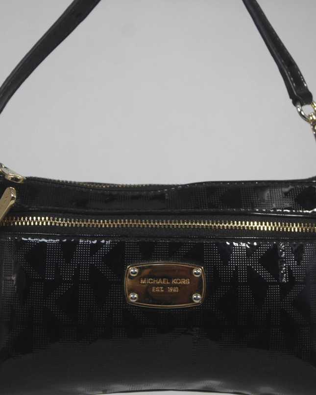 Michael Kors Black Patent Monogram Shoulder Bag