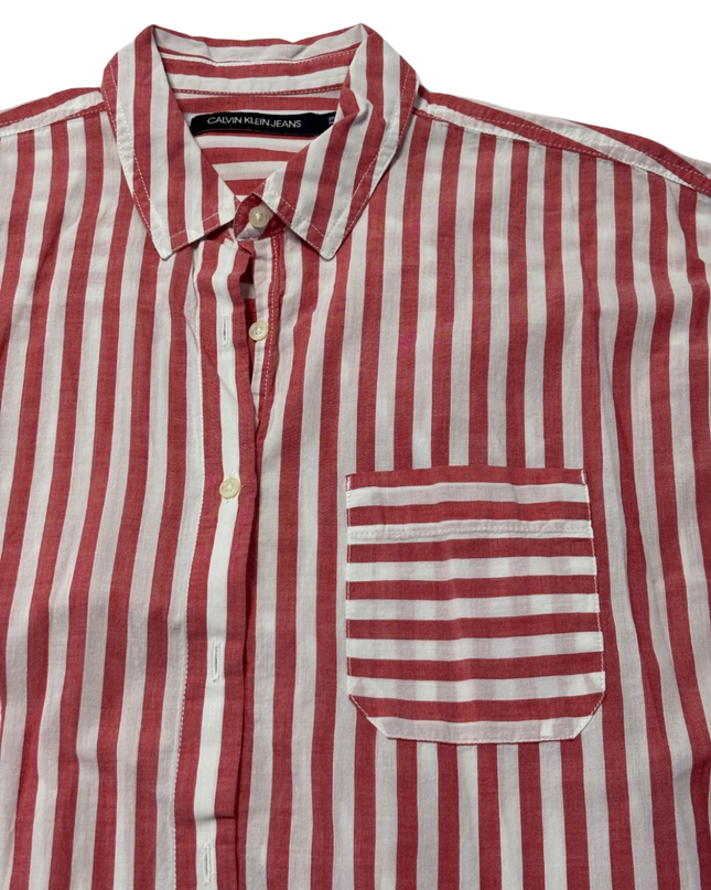 Calvin Klein Jeans Red/White Striped Short Sleeve Button-Down Shirt