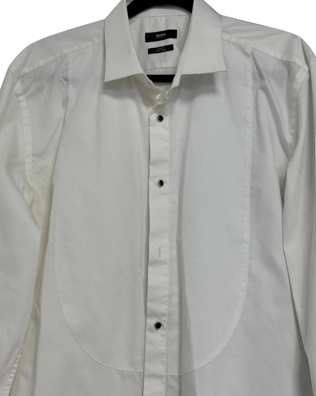 BOSS White Slim Fit Easy Iron Tuxedo Shirt