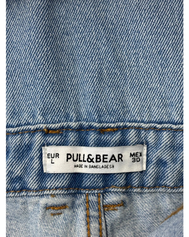 Pull & Bear Blue Distressed Denim Overall Shorts