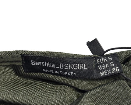 Bershka Olive Green Button-Front Tie-Hem Crop Top