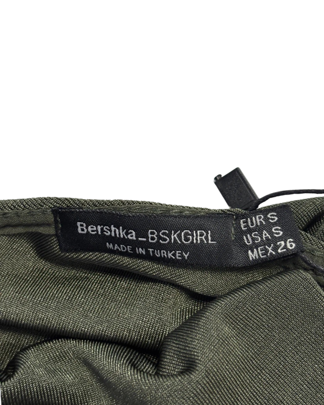 Bershka Olive Green Button-Front Tie-Hem Crop Top