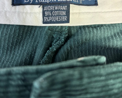 Polo Ralph Lauren Green Andrew Pant Corduroy Pleated Trousers