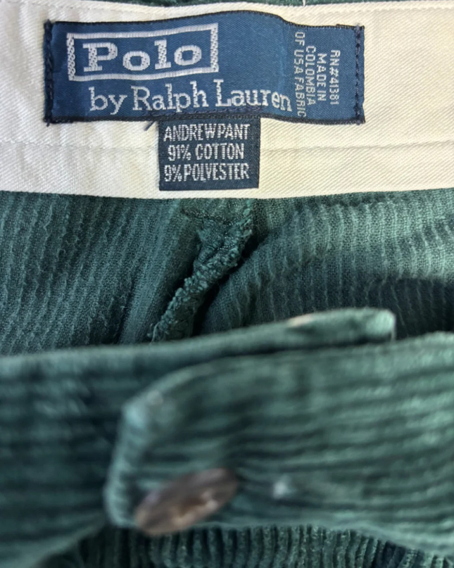 Polo Ralph Lauren Green Andrew Pant Corduroy Pleated Trousers