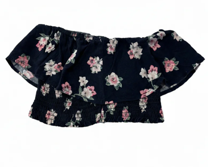 Abercrombie & Fitch Navy Blue Floral Smocked Off-Shoulder Crop Top
