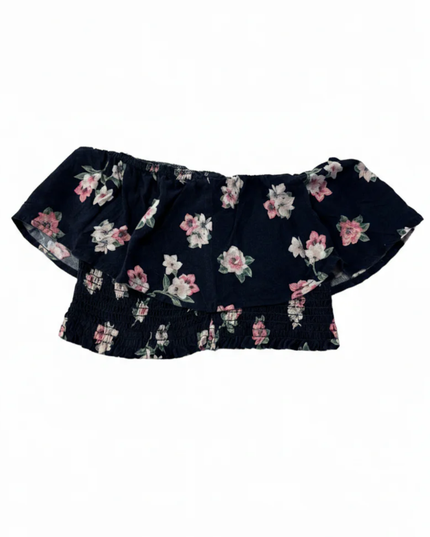 Abercrombie & Fitch Navy Blue Floral Smocked Off-Shoulder Crop Top