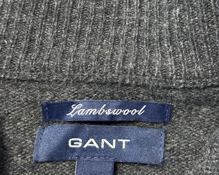 GANT Men's Grey 100% Lambswool Full-Zip Mock Neck Sweater