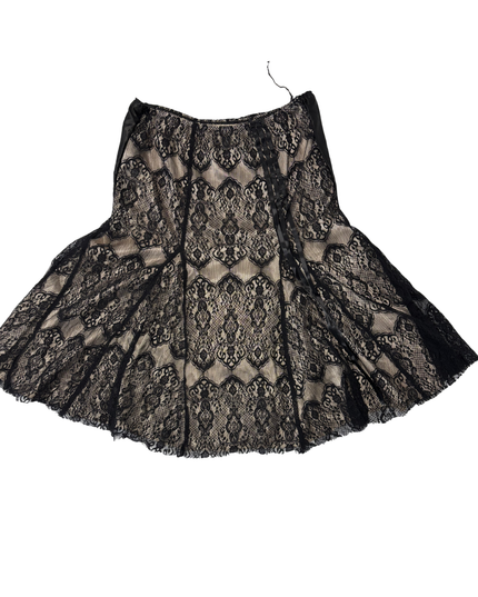 Vintage Black Lace Overlay Beige Flared Mini Skirt - L