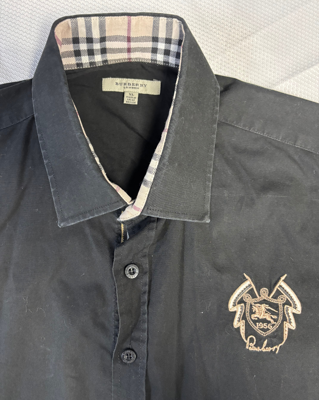 Burberry London Black Embroidered Crest Long-Sleeve Shirt