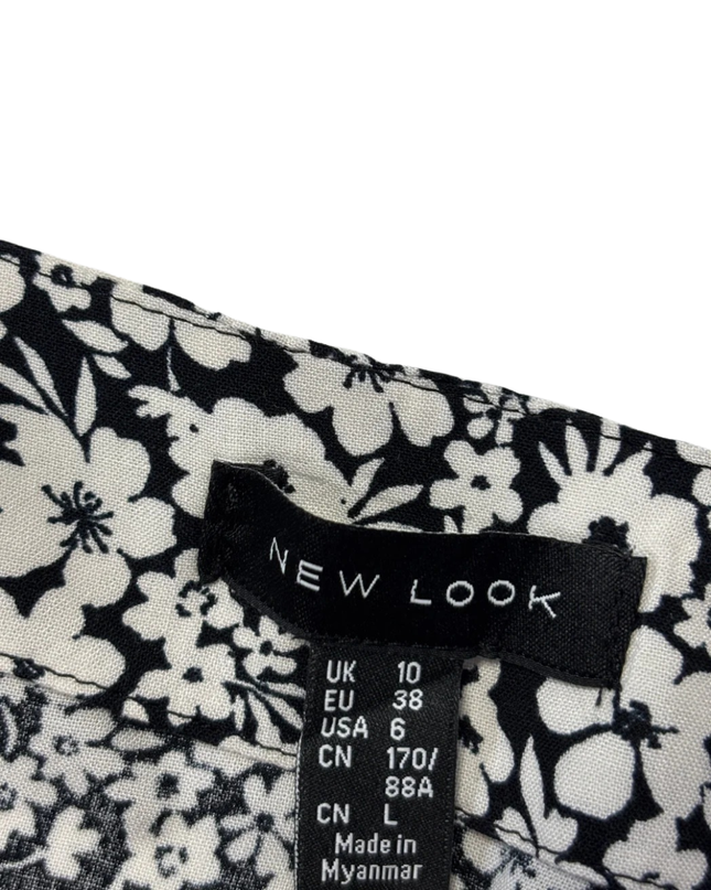 New Look Black and White Floral Wrap Mini Skirt