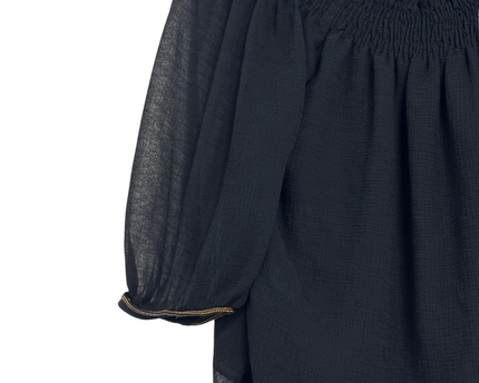 Zara Basic Black Off-the-Shoulder Smocked Blouse