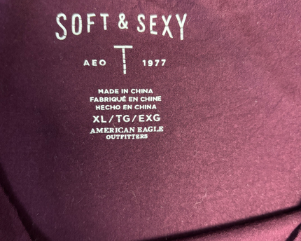 American Eagle Outfitters Burgundy Soft & Sexy Crew Neck T-Shirt
