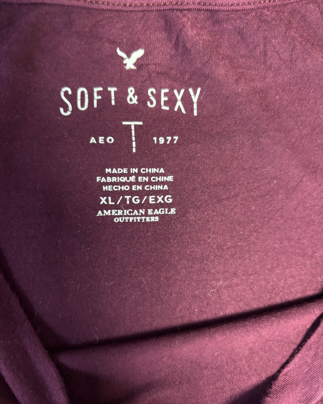 American Eagle Outfitters Burgundy Soft & Sexy Crew Neck T-Shirt