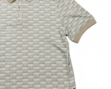 Guess Beige Monogram Print Slim Fit Polo Shirt