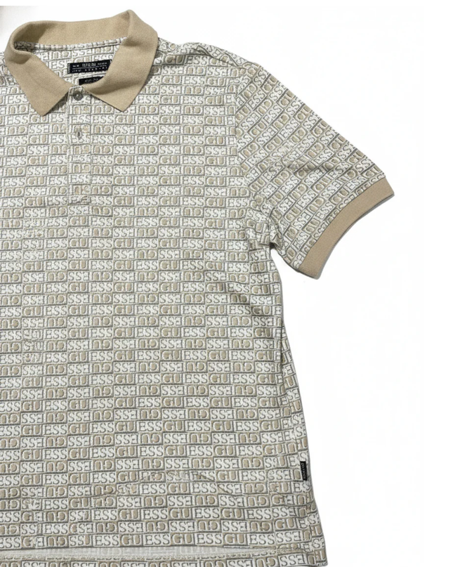 Guess Beige Monogram Print Slim Fit Polo Shirt