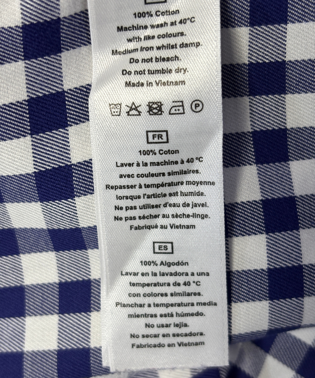 T.M.Lewin Blue Gingham Slim Fit Non-Iron Cotton Shirt