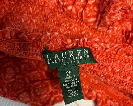 Lauren Ralph Lauren Petite Orange Patterned Smocked Mini Skirt