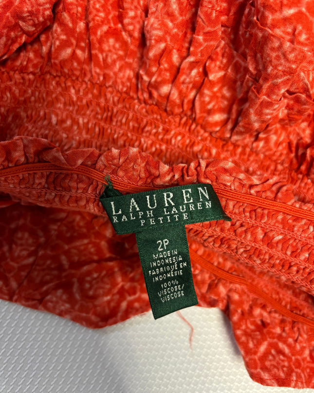 Lauren Ralph Lauren Petite Orange Patterned Smocked Mini Skirt
