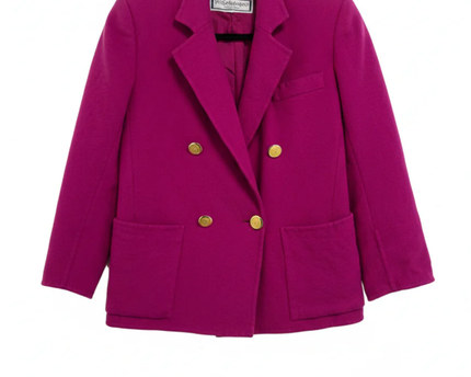 Yves Saint Laurent Magenta Vintage Wool Double-Breasted Skirt Suit