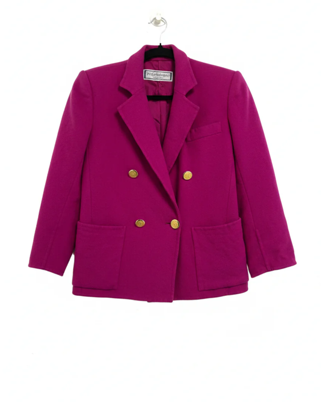 Yves Saint Laurent Magenta Vintage Wool Double-Breasted Skirt Suit