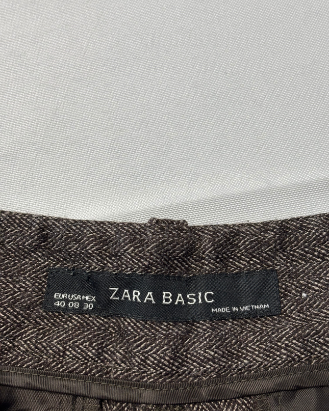 Zara Basic Brown Herringbone Professional Trousers