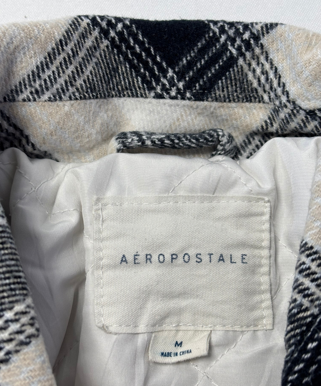 Aeropostale Black and Beige Plaid Button-Down Jacket