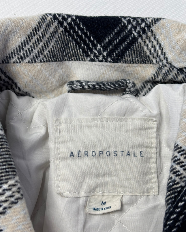 Aeropostale Black and Beige Plaid Button-Down Jacket
