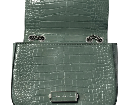 Charles & Keith Sage Green Croc-Effect Chain Strap Bag W/TAG