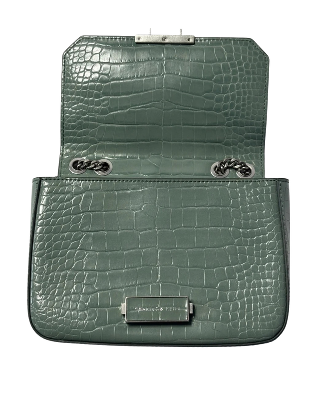 Charles & Keith Sage Green Croc-Effect Chain Strap Bag W/TAG