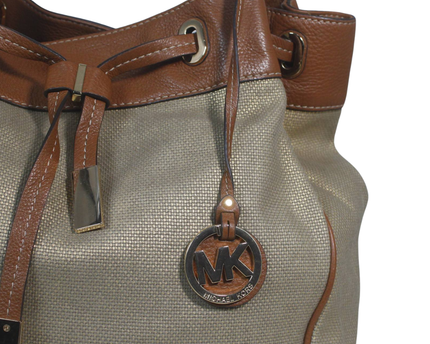 Michael Kors Beige Metallic Woven Drawstring Shoulder Bag