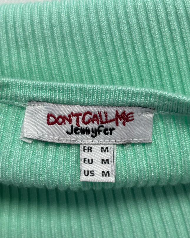 DON'T CALL ME Jennyfer Green Ribbed Cut-Out Long Sleeve Crop Top
