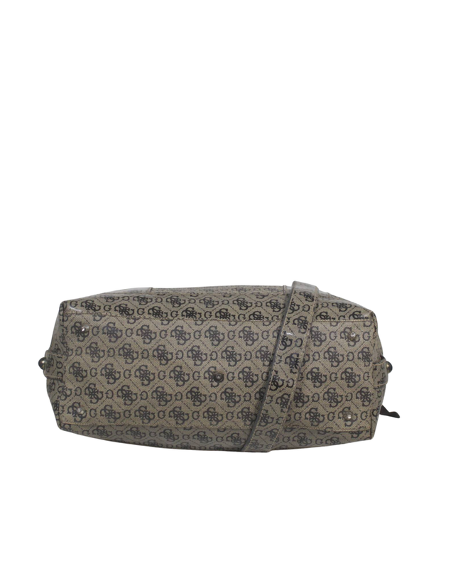 Guess Brown Monogram Patent Satchel Bag