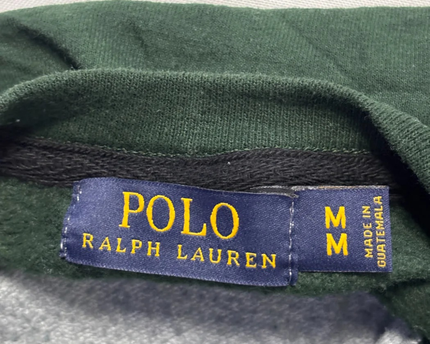 Reworked Polo Ralph Lauren Green and Grey Polo Bear Color-Blocked Sweatshirt