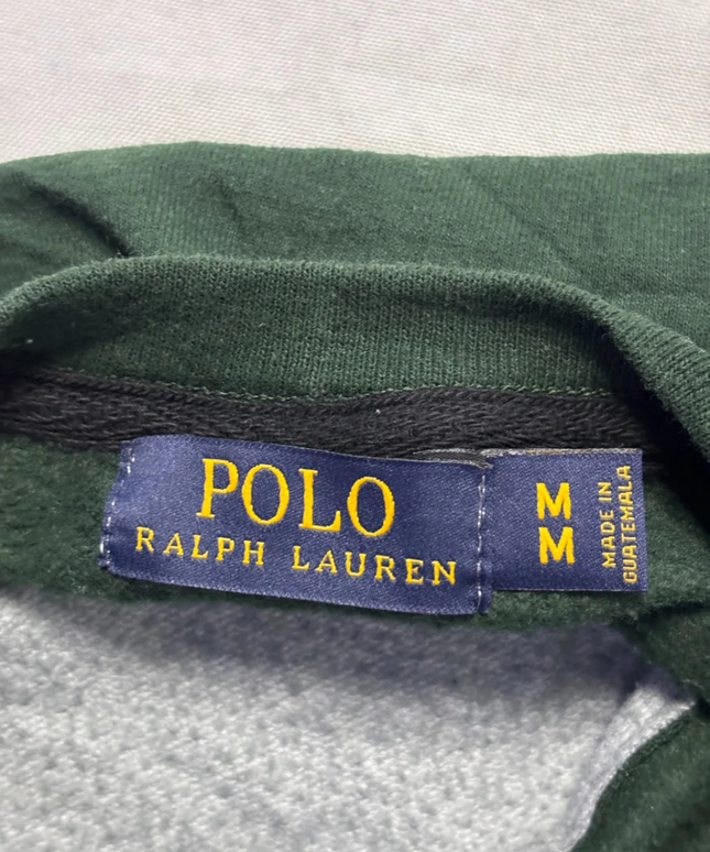 Reworked Polo Ralph Lauren Green and Grey Polo Bear Color-Blocked Sweatshirt