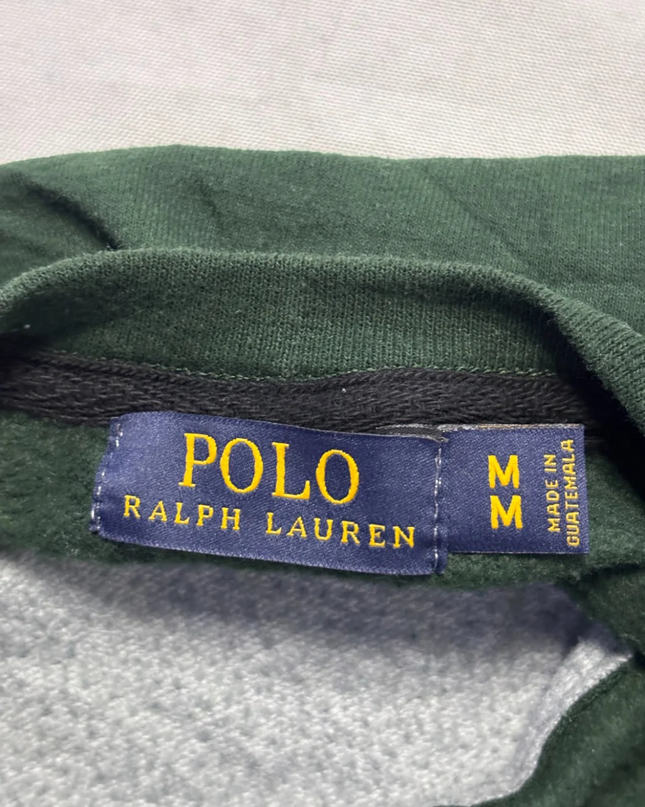 Reworked Polo Ralph Lauren Green and Grey Polo Bear Color-Blocked Sweatshirt