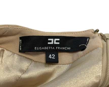 Elisabetta Franchi Beige Virgin Wool Blend Mini Dress with Fringe Hem