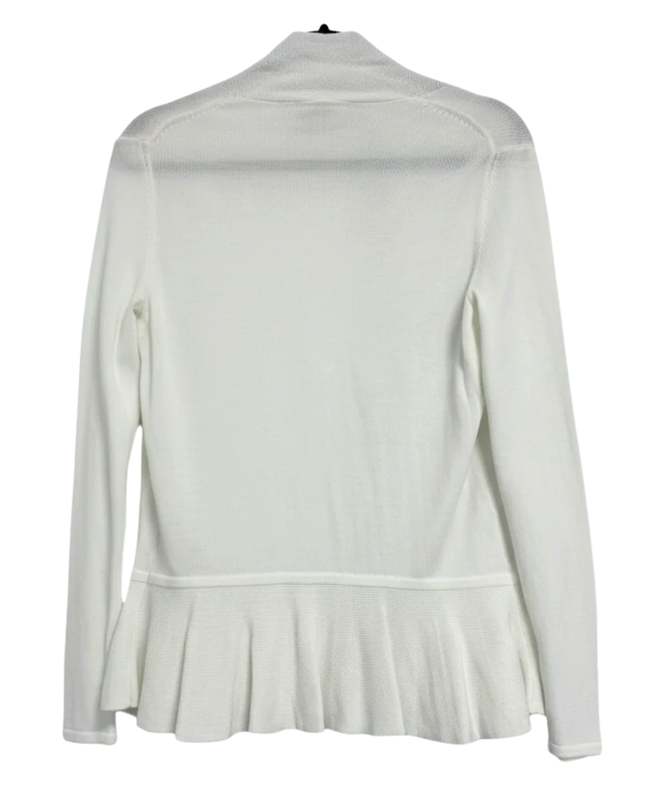 Massimo Dutti White Peplum Open-Front Knit Cardigan