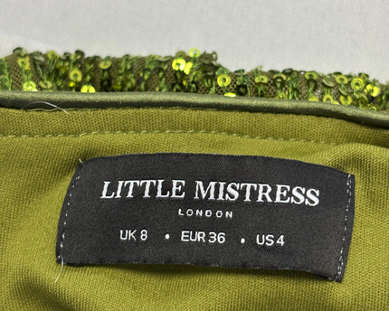 Little Mistress Green Sequin Ruffle Mini Wrap Dress